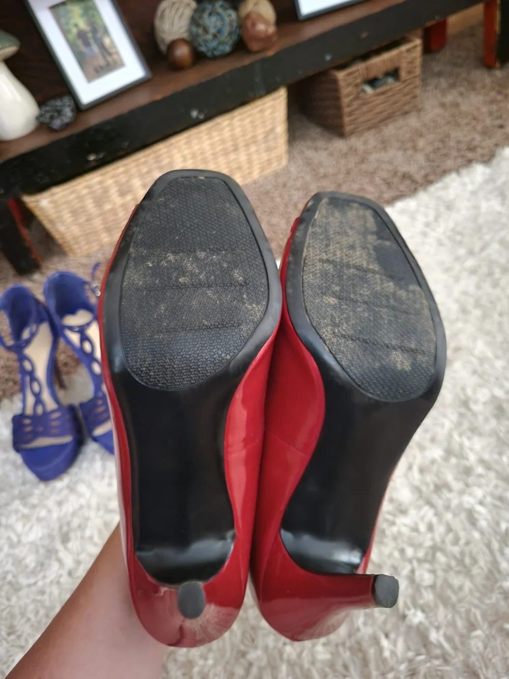 Apostrophe Red Peep-Toe High Heels Cherry Red Sz 7.5